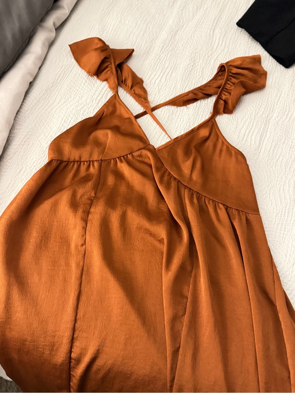 We The Free Rust Orange Ruffle-Shoulder Mini Dress
